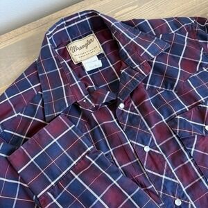 Wrangler Men's Large Plaid Pearl Snap Up Shirt Western Cowboy